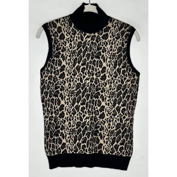 Luisa Spagnoli Animal Print 100% wool Turtleneck Tank Top size Medium - Picture 2 of 8